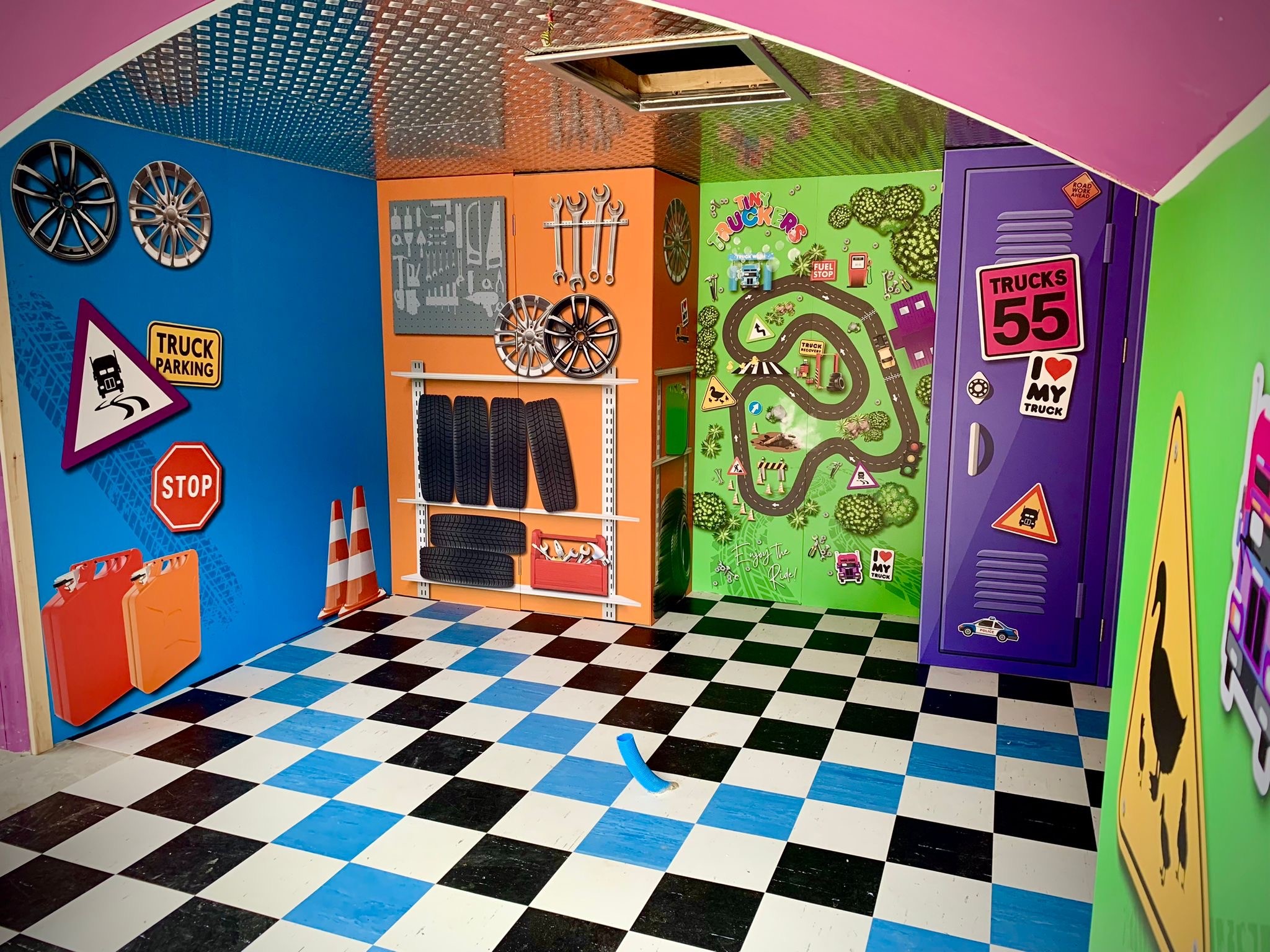 The Tiny Truckers attraction at Chessington World of Adventures with a chequerboard tile floor fitted by CWC Flooring